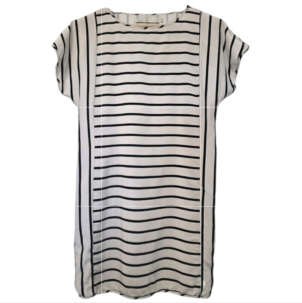 Marie Oliver Womens Mini Shift Dress 100% Silk White Stripe Beach Graduation